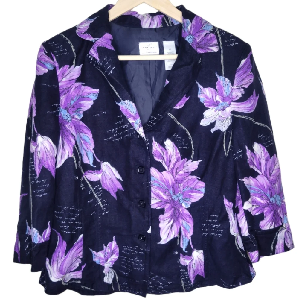 Emma James Linen Blend Floral Blazer, Size 12